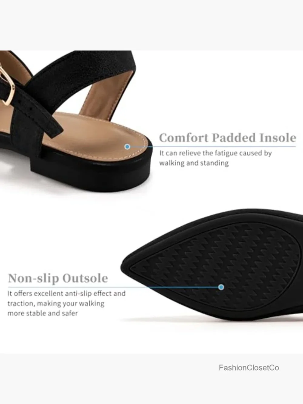 Closed Pointed Toe Dressy Flats - Comfortable Business Casual Walking Sandals - Picture 4 of 7